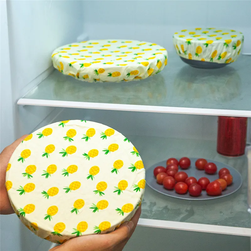 Cotton Bowl Cover Washable Reusable Salad Bowl Dust Fresh-keeping Fruit Printed Food Wraps Cloth 3Pcs/set Food Cover Fresh Keeping Cover Preservation Cover Bowl Cover