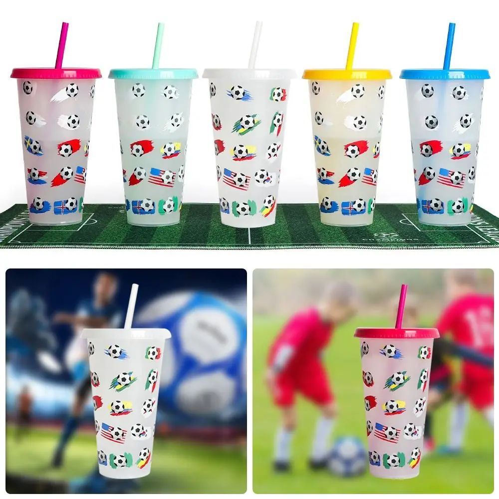 

Soccer Day Decorations Color Changing Cups with Lids and Straws 24 oz Plastic Tumblers Bulk Reusable Cups for Party Favors