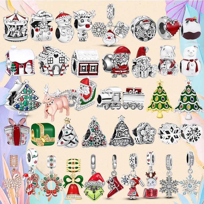 BAMELA 925 Sterling Silver Santa Claus Christmas Tree Charm Snowflake Elk Bead DIY For Original Pendant Bracelet Xmas Jewelry beads charms charm jewelry loose beads sterling silver jewelry charm bead silver charm bracelet sterling silver beads beads jewelry silver charm bead sterling silver beads charm