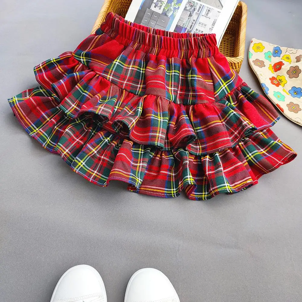 Kids Baby Girls Plaid Ruffled Cake Skirts Princess Ball Gown Pleated Tutu Summer Autumn Children Short Skirt
