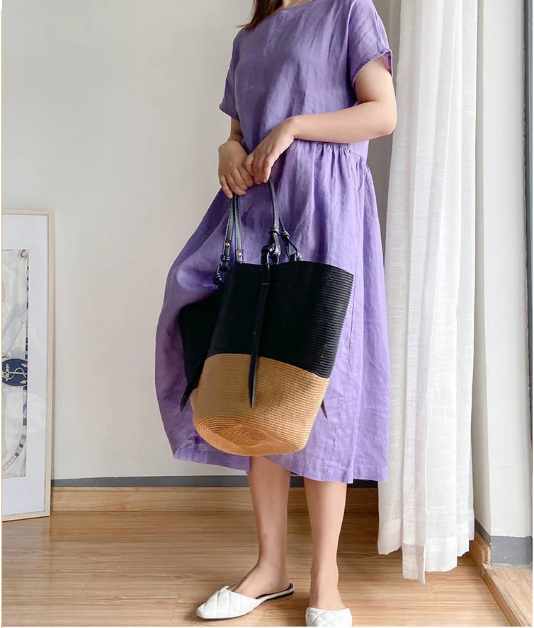 

Women's Simple Dress Round Neck Short-Sleeved Dress Skin-friendly and Fine Workmanship Dress for Daily Dating Shopping Wear