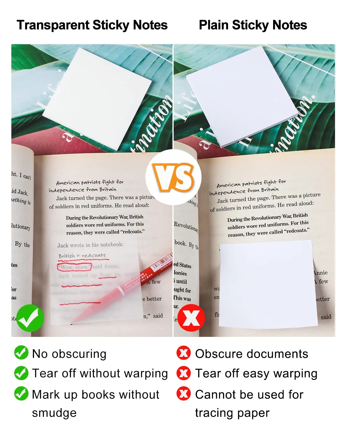 Clear Transparent Sticky Notes Set - 400 Sheets, 3x4 Inches, Self-Adhesive Translucent Pads
