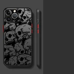 Matte Black Soft Phone Case with Four Spooky Skull Patterns - iPhone 14 Pro (UUAVA01)