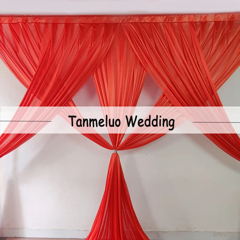 

Wedding Backdrop Curtain with Swag Backdrop Stage Background Drapery Decoration Romantic Ice Silk Stage Curtains Panels