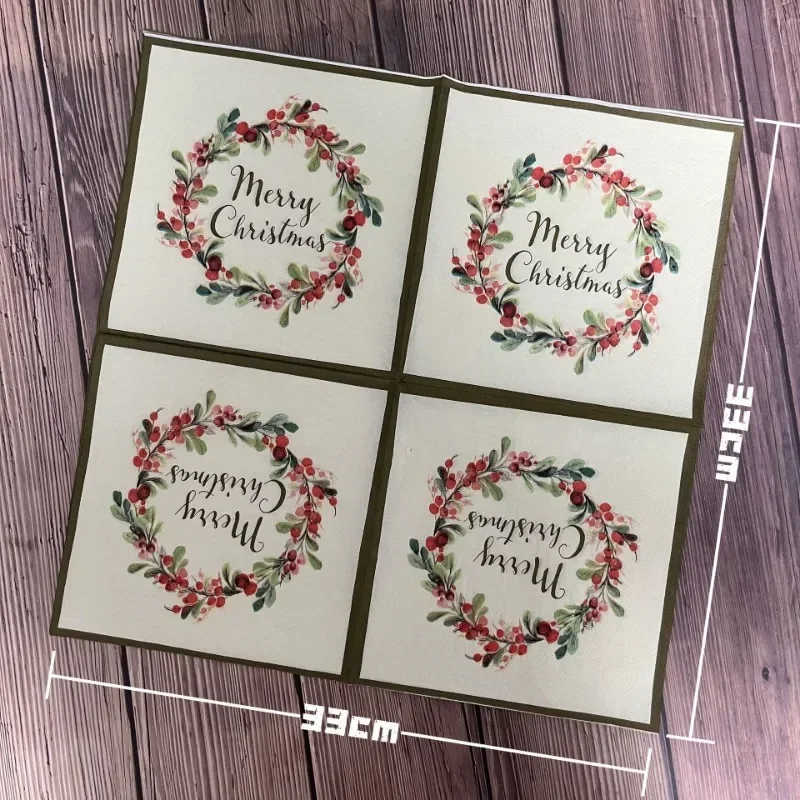 33*33cm 2-Ply Red Berry Wreath Christmas Napkins Party Decoration Paper Merry Christmas Printed Paper Placemats 10/20pcs paper napkins disposable paper placemats