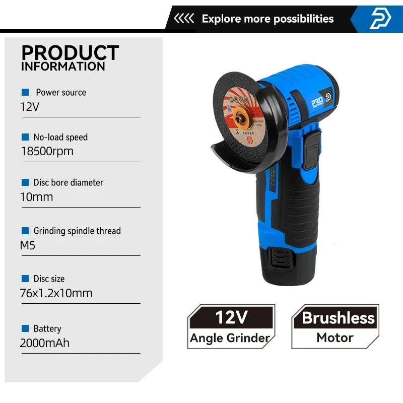 12V/20V/21V Brushless Angle Grinder Polishing Machine Cordless Cutting Electric Grinder Li-ion Battery Power Tools By PROSTORMER 2