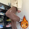 Winter Thickened Fleece Men's Pants Warm Casual Embroidery Letter Fleece Liner Thick Trousers Outdoor Thermal Warm Sweatpants 4