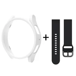 Elegant Strap and Protective Case with Hollow Bumper for Galaxy Watch 4 40mm (White Black)