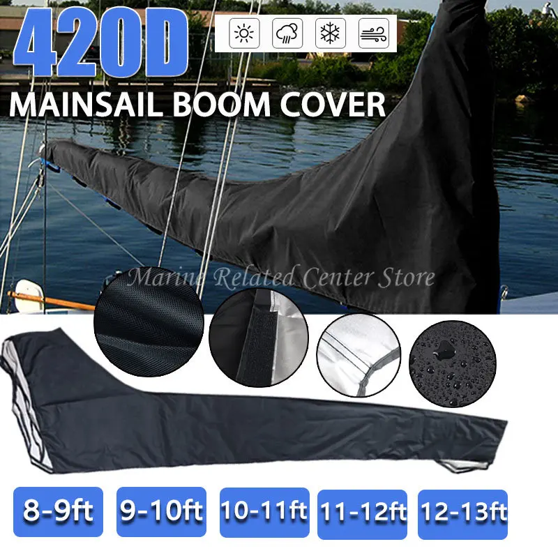 420D Waterproof Mainsail Boom Boat Cover Sail Cover Anti UV Sunshade Boom 8-9Ft 9-10Ft 10-11Ft 11-12Ft 12-13Ft Black