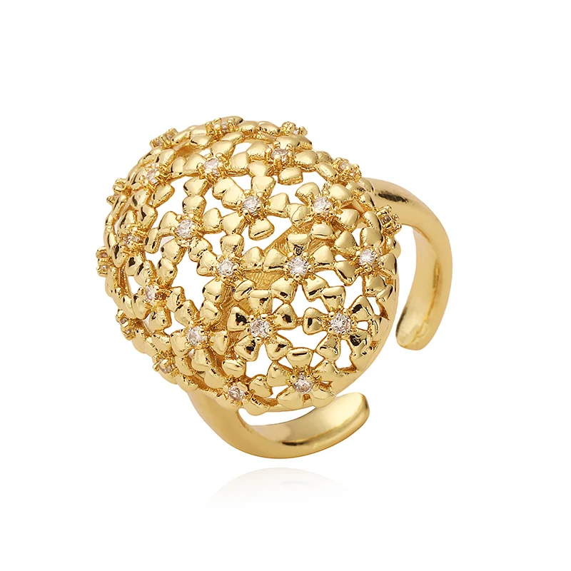 Finger Rings HECHENG 18K Golden Plated Luxury High End Women's Jewellery Ring With CZ Stones And Floral Motifs In Geometric Metal Ring Zircon Rings
