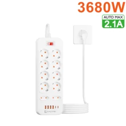 EU Plug High - Power Multitap with Surge Protection and USB Charging Ports (EU Plug White)