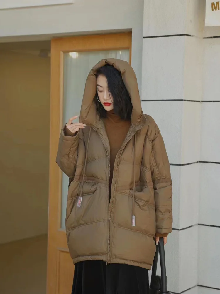 Janveny 90% White Duck Down Jacket Women Winter Long Puffer Coat Hooded Thicken Female Warm Loose Korean Warm Feather Parkas