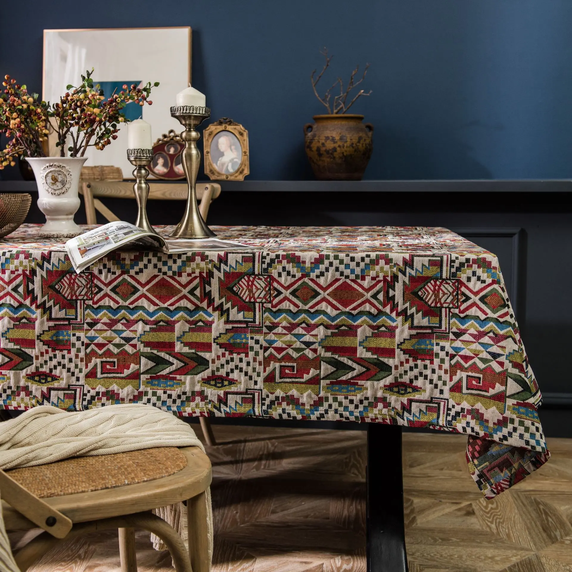 

American Tablecloth Color Jacquard Table Cloth Double Sided Pattern Thick Tablecloth Geometric Bohemian Style