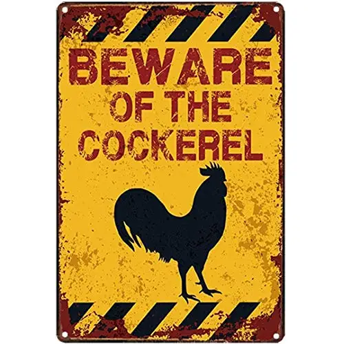 

Original Retro Design Beware of the Cockerel Tin Metal Signs Wall Art | Thick Tinplate Print Poster Wall Decoration