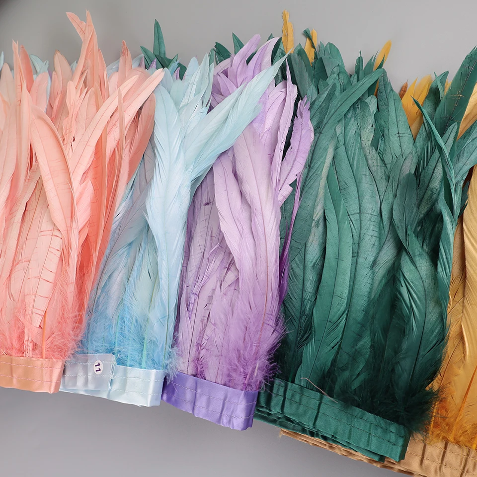 25-30cm Rooster Feather Trimming Chicken Feathers Trims Rooster Tail Feather Ribbon Dress Skirt Costume Carnival Decoration rooster feathers natural feathers