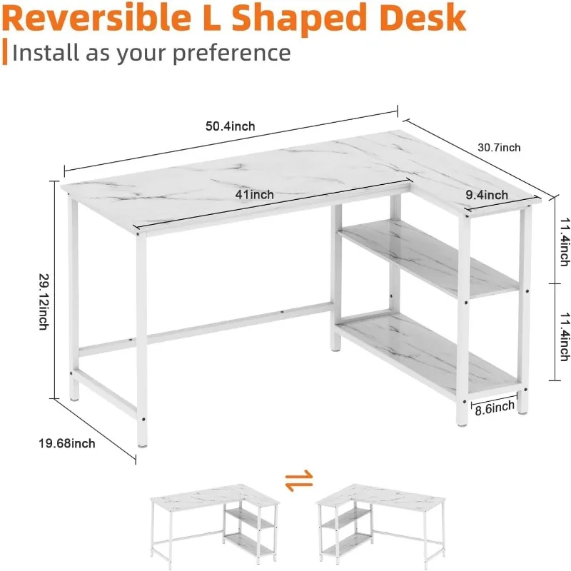 Computer Desk with Shelves, 50 Inch Gaming Writing Desk, Study PC Table Workstation with Storage for Home Office, Living Room, 3