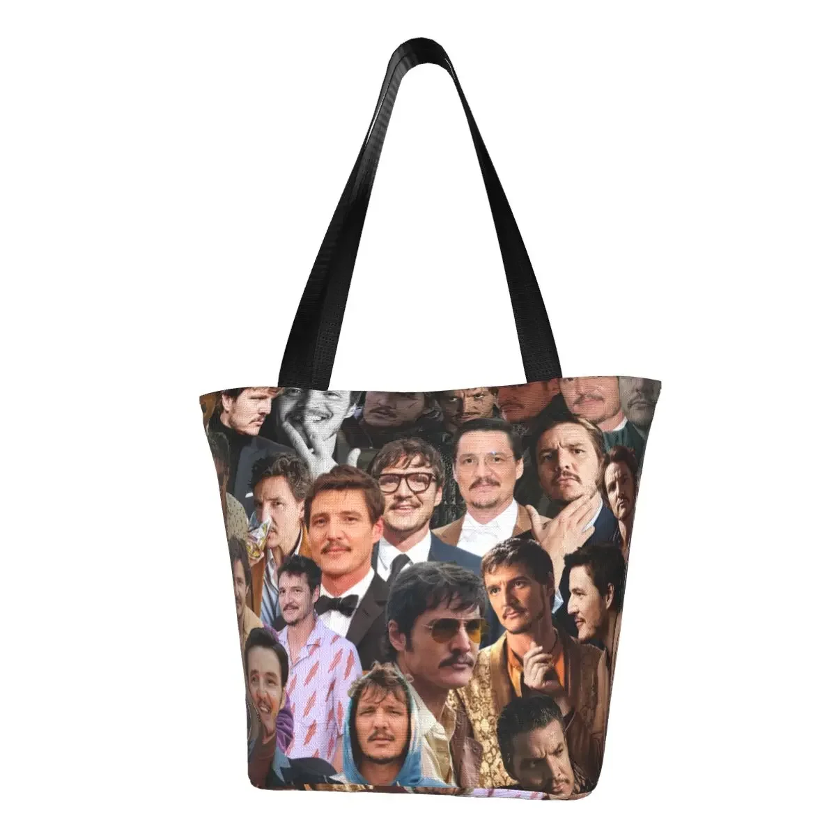 

Recycling Pedro Pascal Photo Collage Shopping Bag Women Canvas Shoulder Tote Bag Portable Grocery Shopper Bags