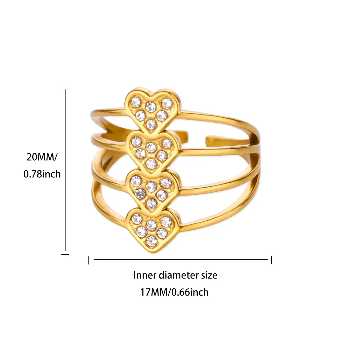 Zircon Multi-layered Heart Ring For Women