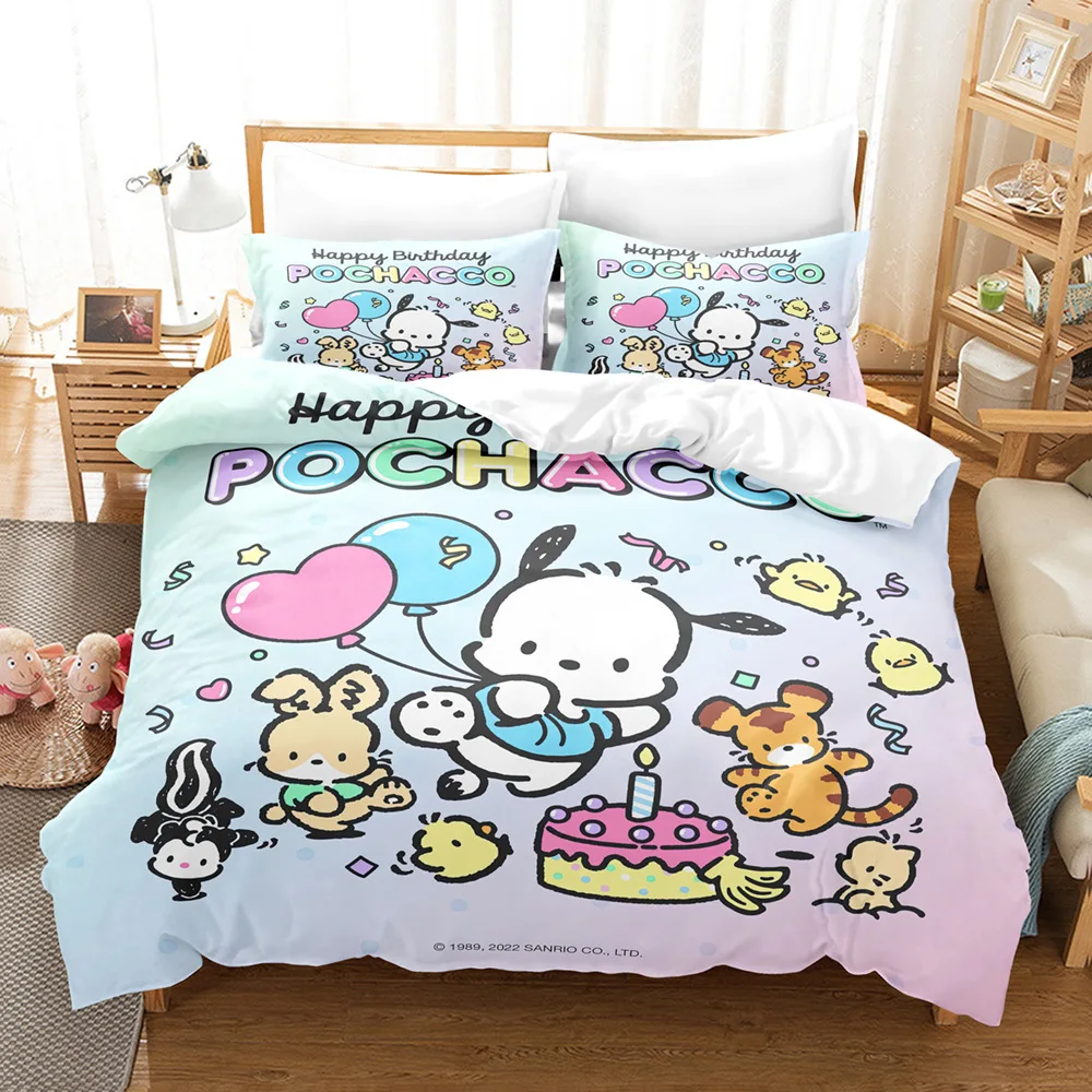 

Sanrio Pochacco Duvet Cover Set Cartoon Anime Pompompurin Bedding Set Quilt Cover Pillowcase Kids Bed Set Twin Queen King Size