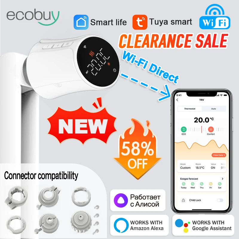 New Tuya Wifi Thermostat Radiator Actuator TRV Smart Thermostatic Valve Wifi Thermostat Temperature Controller Alexa Google Home