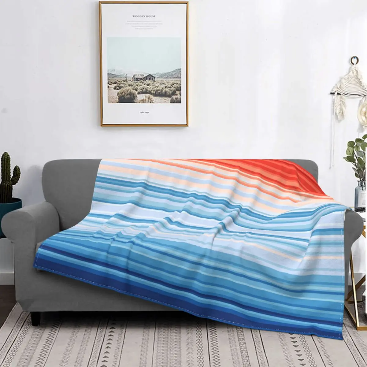 

Climate Change Stripes Blanket Velvet Winter Multi-function Soft Throw Blanket for Bed Outdoor Bedspread
