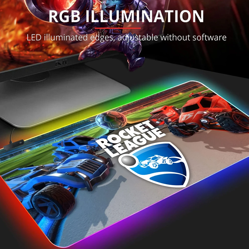 Rocket League Mouse Pad Con Rgb Computer Gamer Large Mause Retroilluminazione Gaming Xxl Laptop Mat Desktop Table Mausepad Anime Mats Pc
