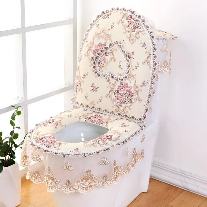 Four Seasons Universal U-shaped Toilet Seat Pads 3 Pieces/Set European Lace Toilet Seat Cushion Household Decoration Mats