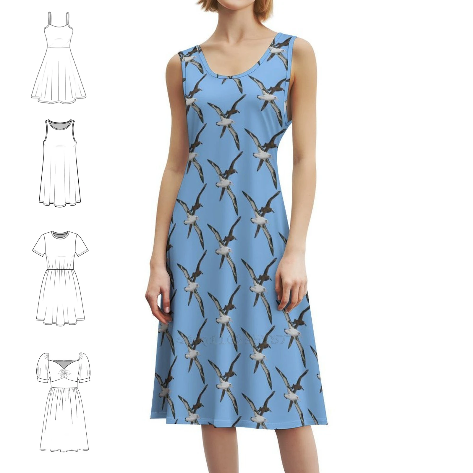 Laysan Albatross And Black-Footed Albatross Vintage Bohemian Dress Puff Sleeve Or Sleeveless Options For Women Dress Albatross