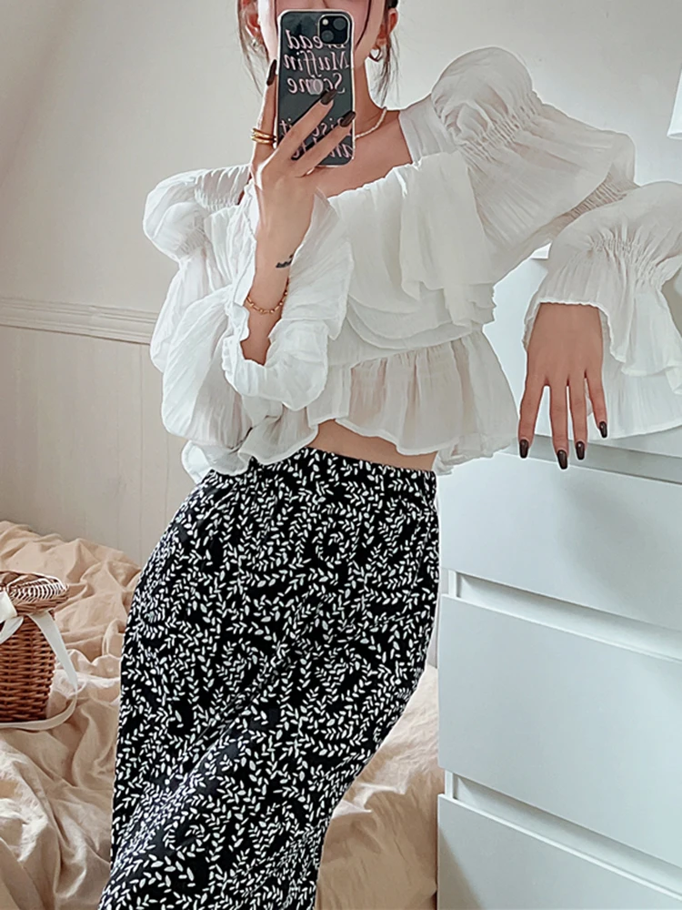 

Floral Printing Long Skirt White Cropped Top 2023 Summer Women Cute Harajuku Sexy Korean Fashon Clothing Leisure Vacation