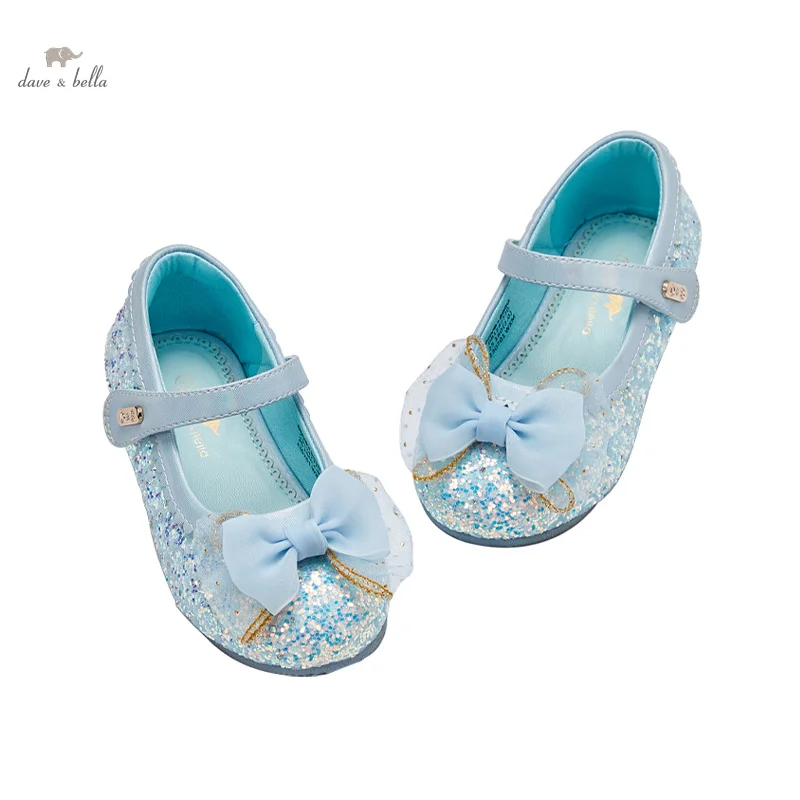 

Dave Bella Girls Leather Shoes Spring Children Princess Shoes Rubber Sole Girls Blue Flowers Leather Flats DB1247770