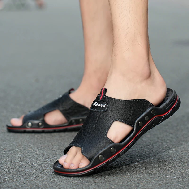 

Шлепанцы мужские из натуральной кожи, сандалии для пляжа, классические, дышащие, сланцы, летняя Уличная обувь, большие размеры