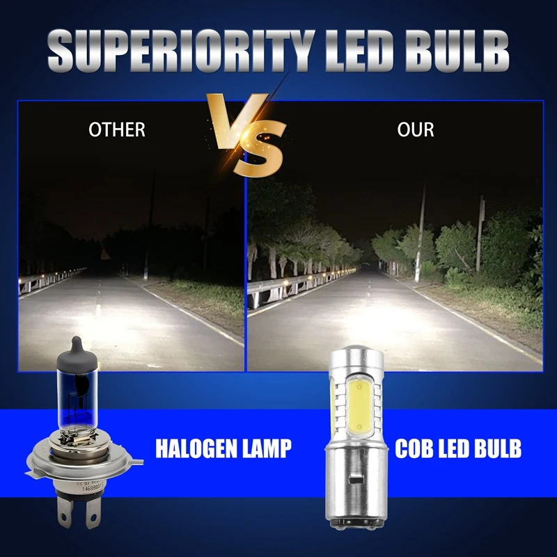 12V BA20D H6 4 COB LED White Bulb Light For Motorcycle Bike Moped ATV Headlight YDH