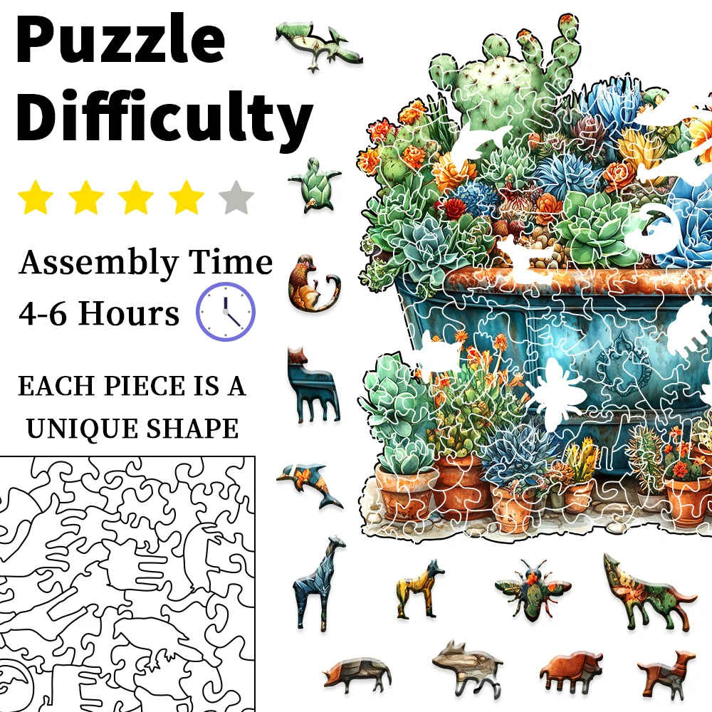 Wooden Puzzle jigsaw puzzles wooden jigsaw puzzles wooden puzzle toys educational puzzles Challenging Colorful Succulent Plants and Animal Shapes for Home Dec