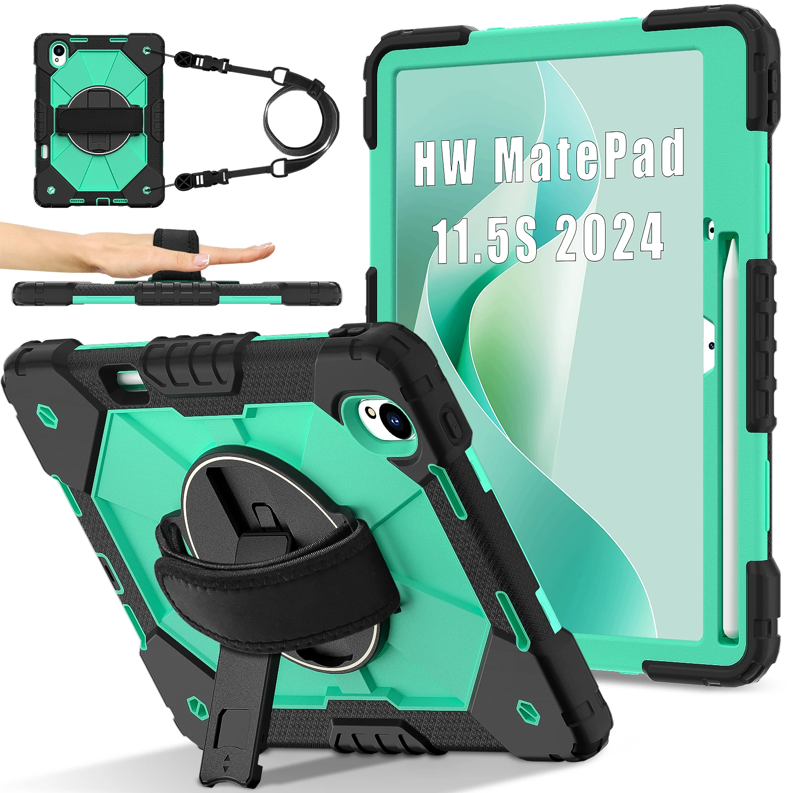 Rugged Protective Tablet Case with Kickstand, Wristband, and Shoulder Straps, 11.5-Inch