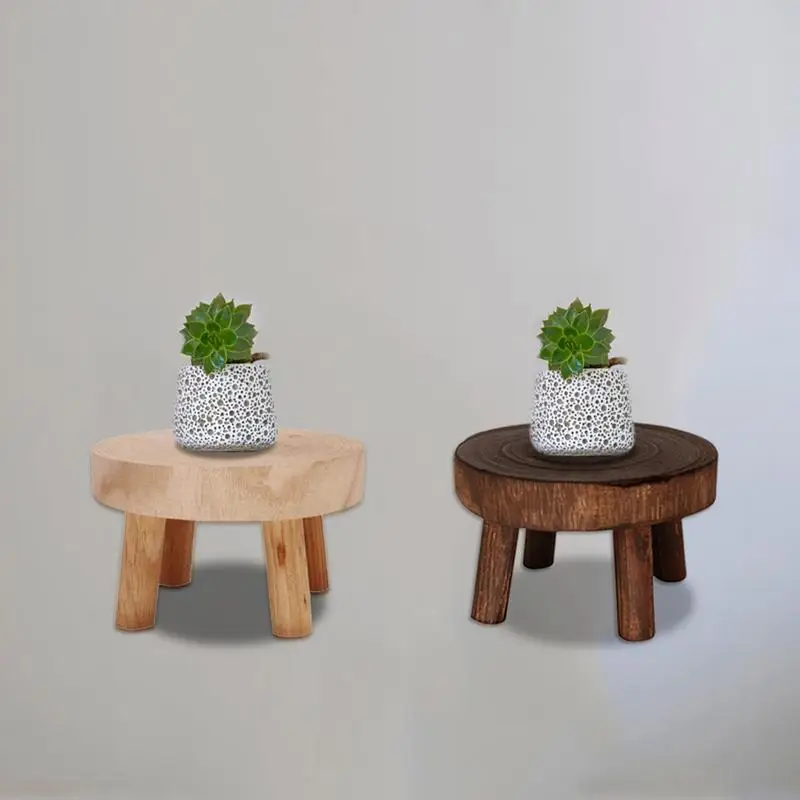 Garden Flower Pot Stand Solid Wood Round Bench Flower Pot Holder Plant and Succulent Base Display Stand Stool Home