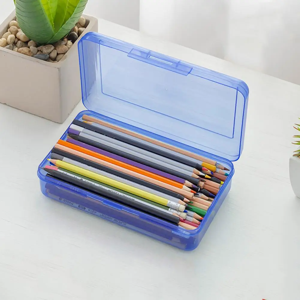 Candy Color Transparent Pencil Cases Pen Holder Box Plastic
