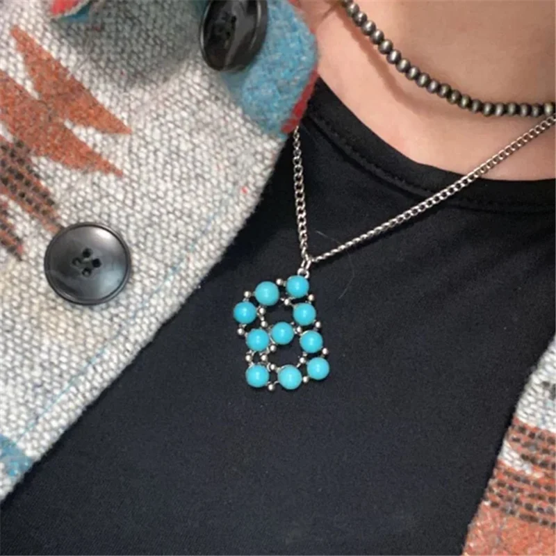 Turquoise Oval Stone Initial Necklace 