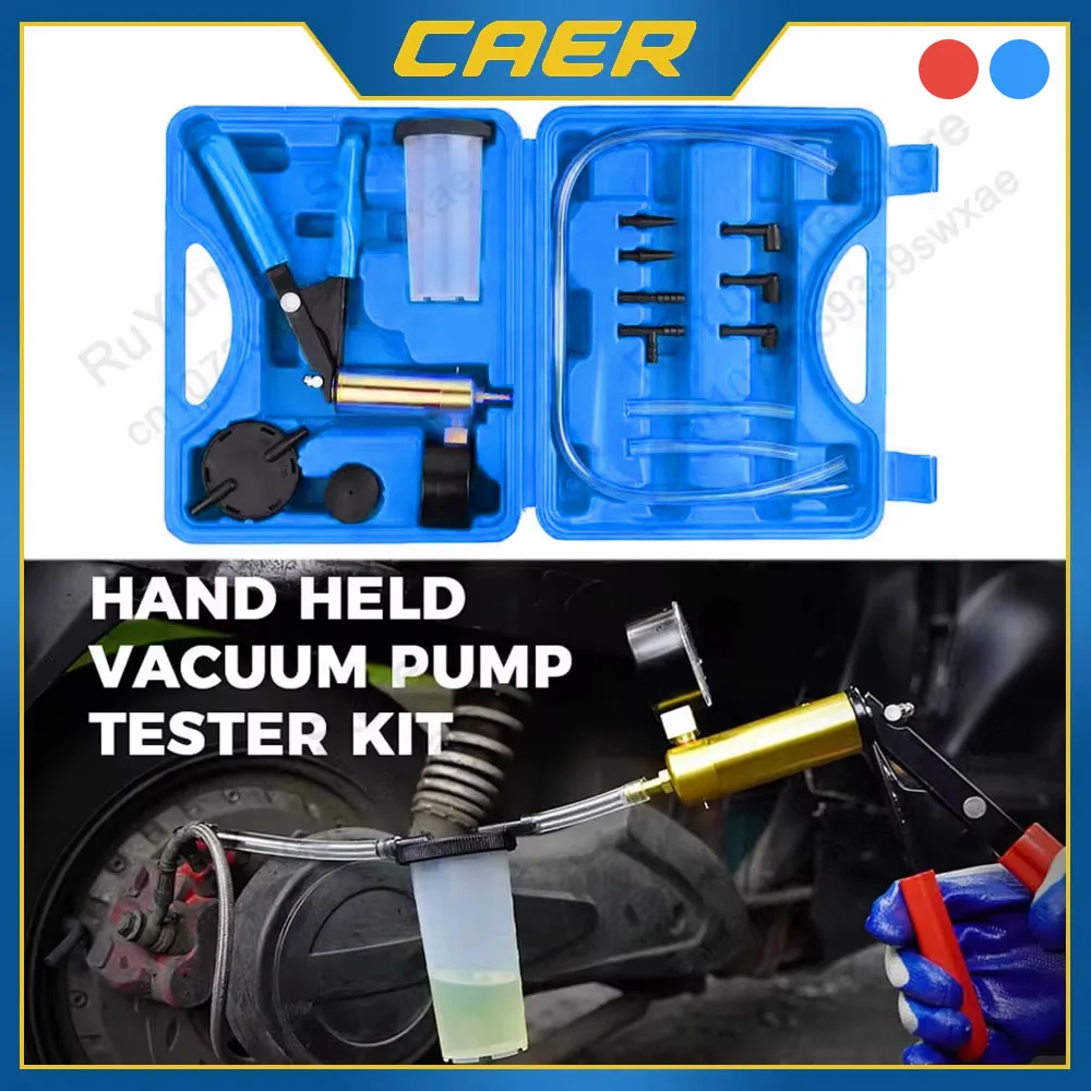 Manual Brake Bleeder Vacuum Pump Kit Automotive Fluid Tester with Gauge Adapters 2 in 1 Handheld Pistol Test Tools for Car Brake Bleeder Kit
