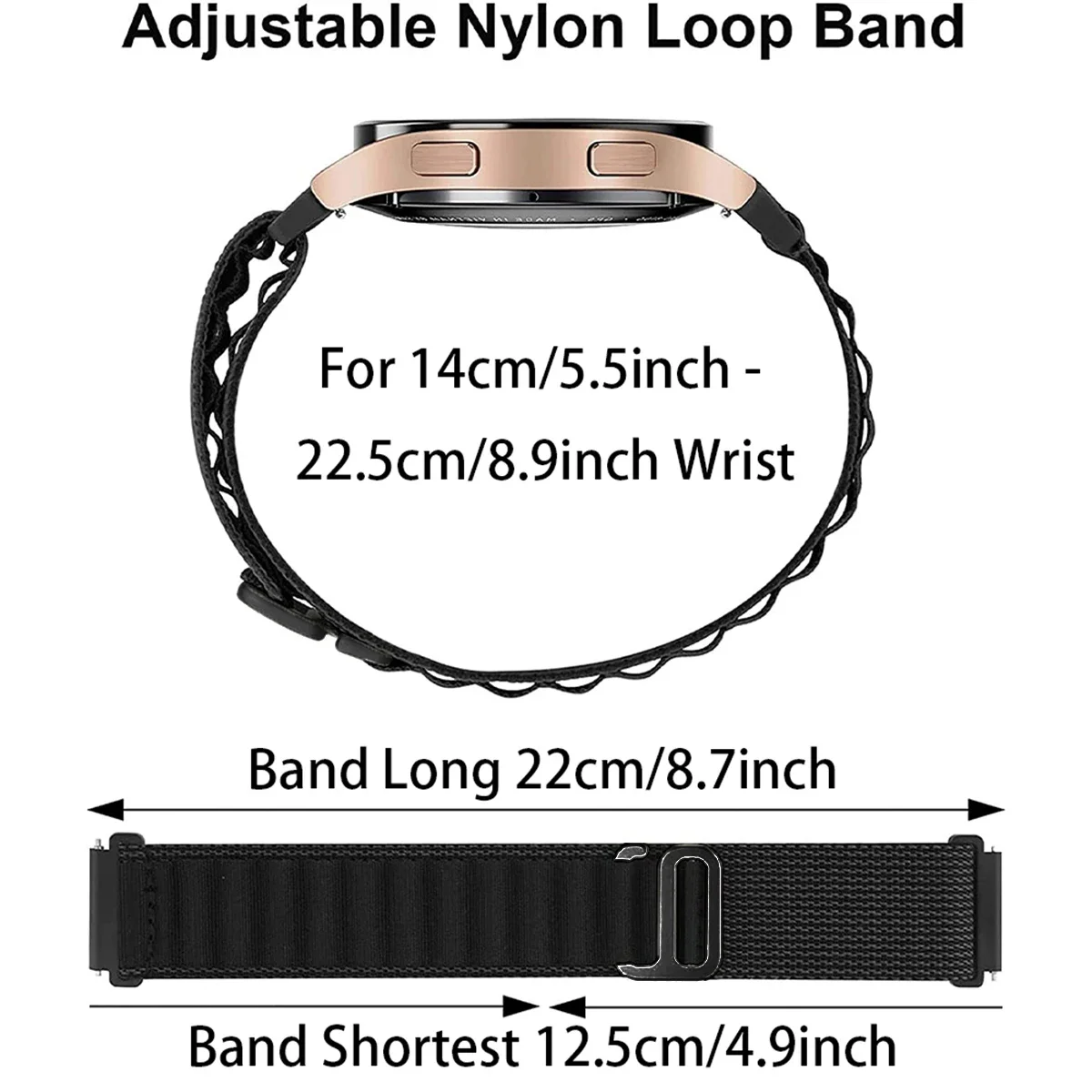 Versatile Nylon Loop Smartwatch Strap - 20mm 22mm Universal Band Replacement