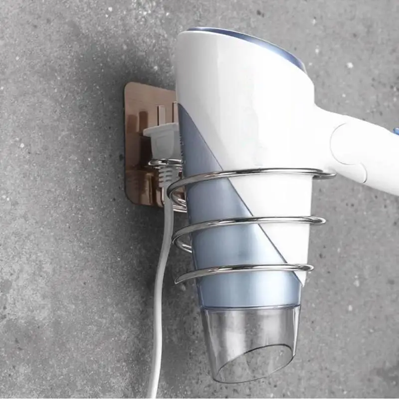 Hair Dryer Holder Blower Organizer Adhesive Wall Mounted Nail Free No Drilling Stainless Steel Spiral Stand for Bathroom hair dryer holder
