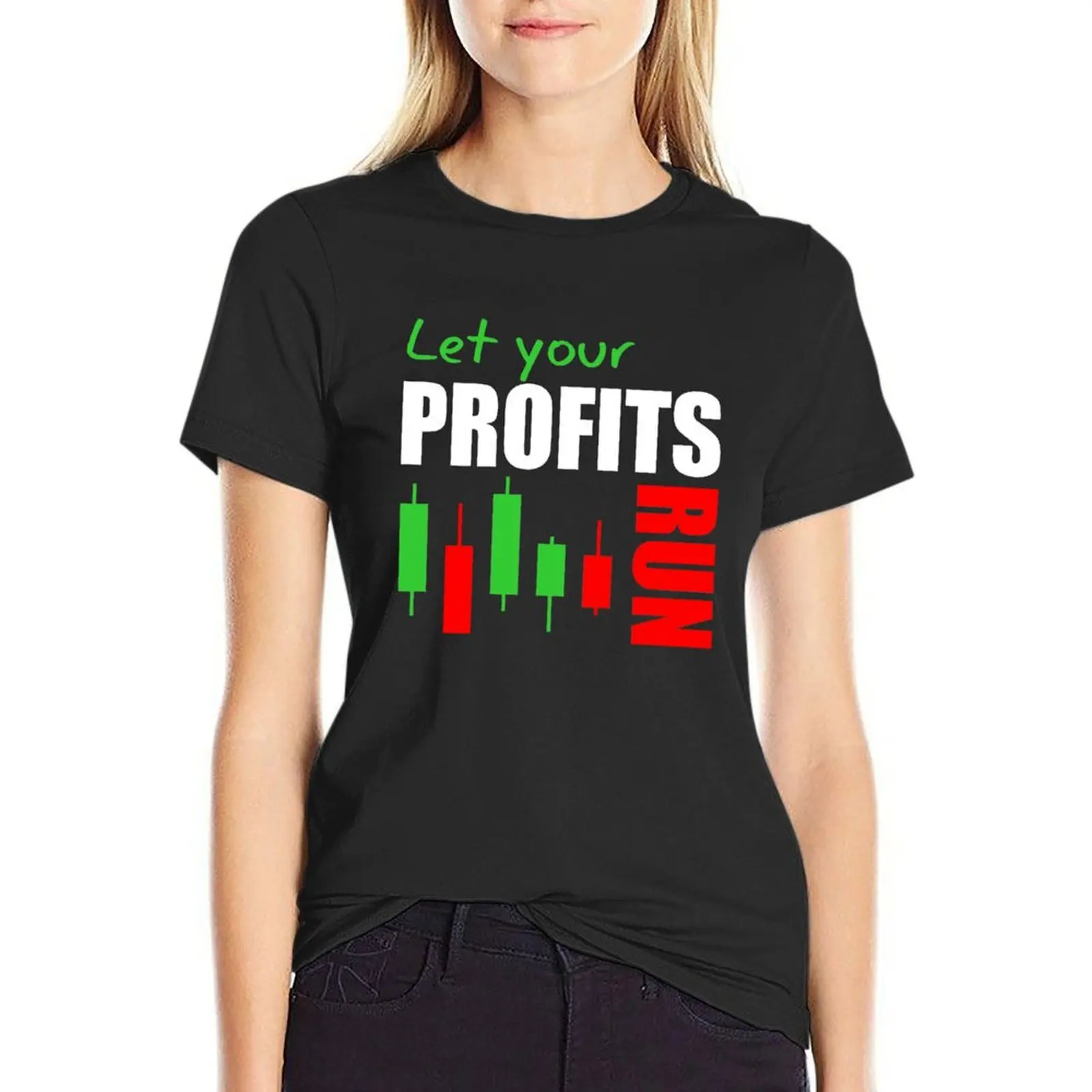 

fx Forex stock market trading forex trader let winners run T-shirt Short sleeve tee tops black t-shirts for Women