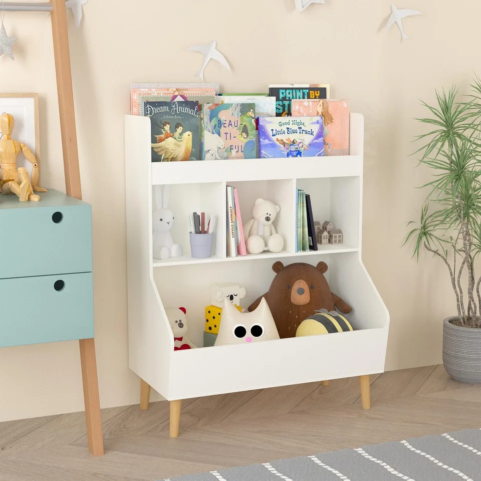 Kids Wooden Bookshelf with Toy Storage Organizer