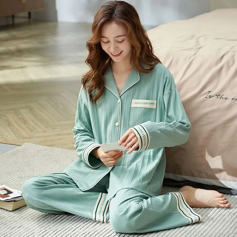 

Осенняя Пижама, женская одежда для сна из чистого хлопка, Весенняя Свободная Домашняя одежда большого размера с длинными рукавами и V-образным вырезом, новинка 2024, комплект домашней одежды