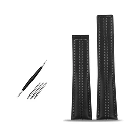 Premium Genuine Leather Watch Strap - Elegant Cowhide Watchband Accessories, 22mm - 22mm (Black - No buckle)