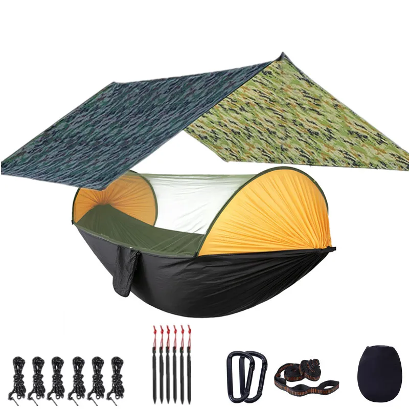 Camping Hammock with Mosquito Net and 118x118in Rain Fly Tarp,10-ring Tree Strap Hammocks Swing for Backpacking, Survival,Travel 