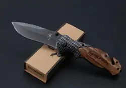 Whoesale browning titânio tático faca dobrável flipper punho de madeira flipper acampamento caça sobrevivência bolso coleção natal