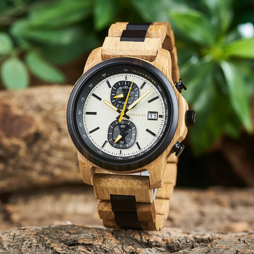 

BOBO BIRD Men's Wooden Watches Fashion Quartz Wrist Watch For Men Chronograph Clock With Wood Gift Box Reloj Hombre Custom