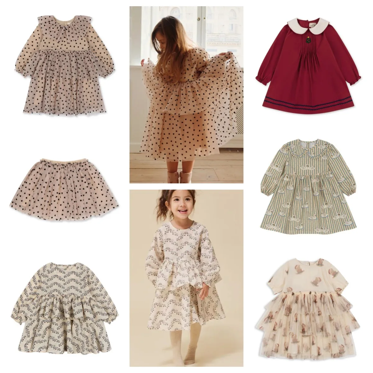 

Kids Girls Dresses 2024 Spring New Ks Children's Dress Cute Print Cotton Mesh Bear Love Princess Dresses Baby Skirt