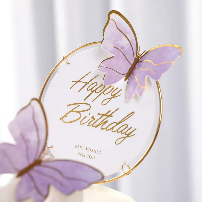 Cake topper Purple Pink Butterfly Cake Decoration Happy Birthday Cake Topper Handmade Painted For Wedding Birthday Party Baby Shower