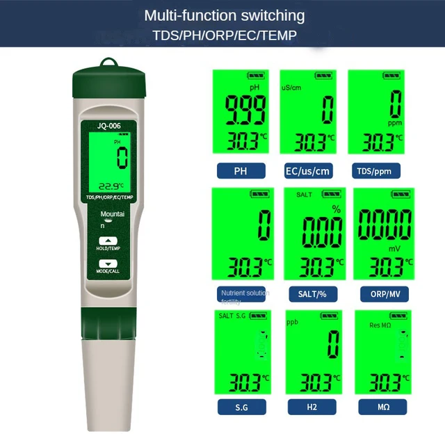 10 1 Vízminőségi Monitor Ph/Ec/Tds/Orp/H2/Termékeny/Sótartalom/S.G/Rezisztencia/Temp -Offunkciós Tesztelő Akváriumok Medencéihez - Image 2